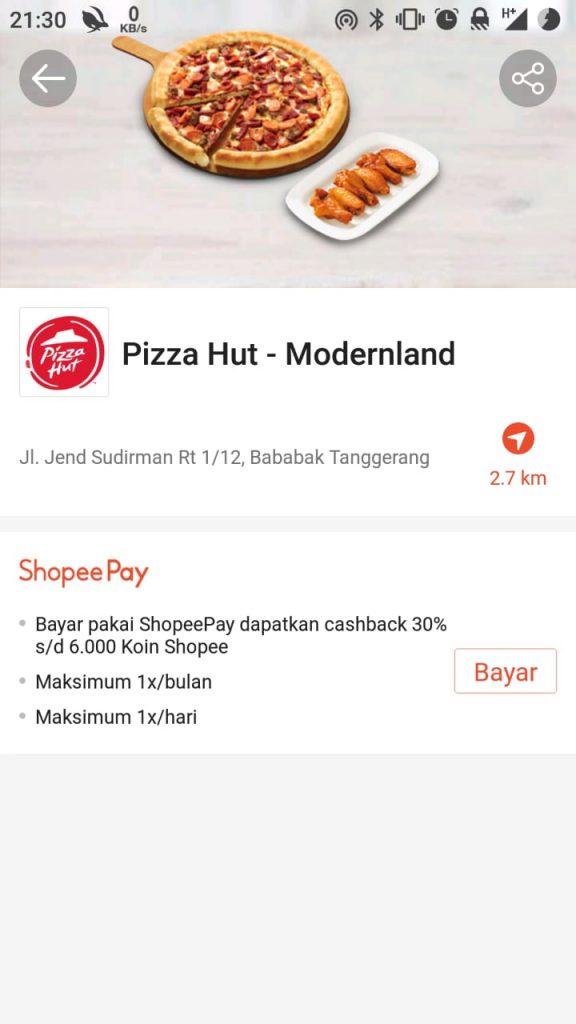 cara bayar pizza hut pakai shopeeepay